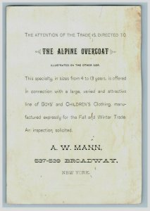1880s A.W. Mann Alpine Overcoat Boys' & Children's Clothing Broadway NY #5H