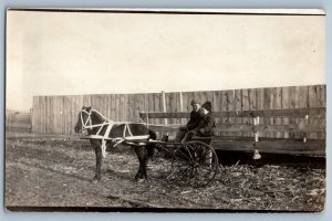 c1905 Children Pony Cart Carriage Scene Field RPPC Photo Posted Antique Postcard