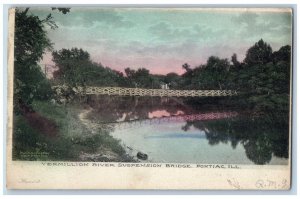 Pontiac Illinois Postcard Vermillion River Suspension Bridge Lake 1907 Vintage