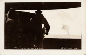 'Training On An Enemy Ship' US Navy Unused N. Moser Real Photo Postcard F4