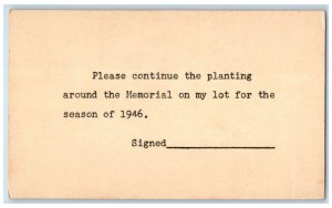 1946 Mt. Olivet Cemetery Planting Around Memorial Frederick MD Postal Card