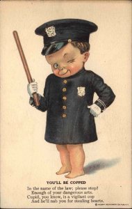 FSM Valentine Little Boy Policeman Cop with No Pants Vintage Postcard