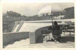Cline RPPC 1-S-83, Norris Dam from Restaurant Patio, Rocky Top TN Unposted