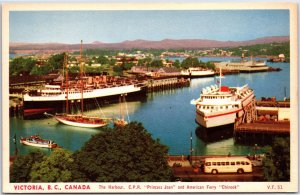 VINTAGE POSTCARD C.P RAIL PRINCESS JOAN & AMERICAN FERRY CHINOOK VICTORIA BC