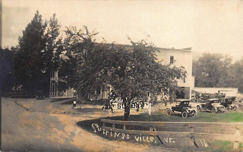 Cuttingsville VT Socony Gas Station Storefront Old Cars RPPC