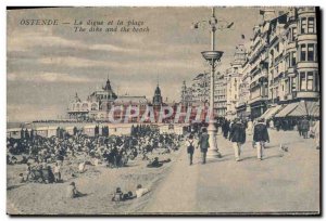 Old Postcard Ostend La Digue The Beach And The Dike And The Beach