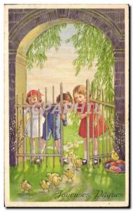 CPA Fantasy Merry children Easter Eggs Easter Chicks