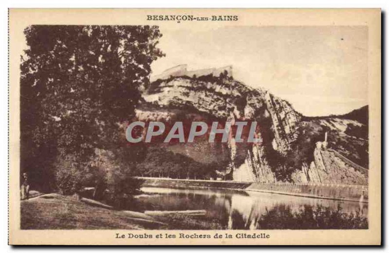 Old Postcard Besancon les Bains Doubs and the Citadel Rocks