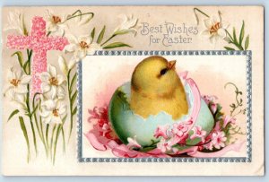 Easter Postcard Hatched Egg Little Egg Flowers Holy Cross Embossed Worcester MA