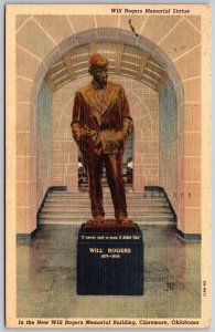 Vtg Claremore Oklahoma OK Will Rogers Memorial Statue 1930s View Postcard