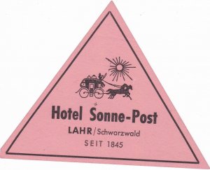 Germany Lahr Hotel Sonne-Post Vintage Luggage Label sk3747