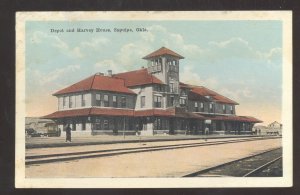 SAPULPA OKLAHOMA RAILROAD DEPOT TRAIN STATION FRED HARVEY VINTAGE POSTARD