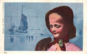 Vintage Postcard 1909 Portrait Young Lady with Hat Artwork Pub by J.I. Austen Co