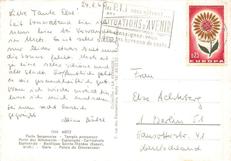 France 1965 Metz Porte Serpenoise Temple Protestant Cathedral  postcard