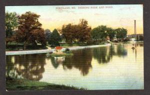 ME Deering Park & Pond PORTLAND MAINE Postcard PC