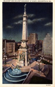 Indiana Indianapolis Soldiers and Sailors Monument At Night Curteich