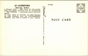 Hotel Le Laurentien Sheraton Dominion Square Montreal Quebec Canada Postcard VTG 