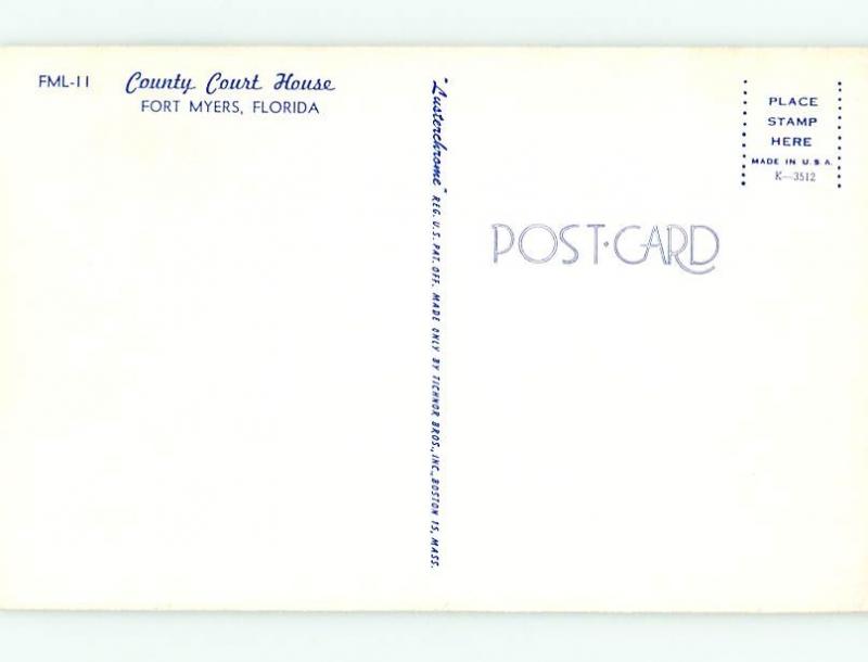 Unused Pre-1980 OLD CARS & COURT HOUSE Ft. Fort Myers Florida FL v5374