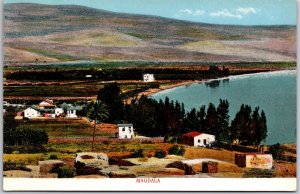 Magdala Tiberias From The Lake Migdal Israel Lake Mountain Houses Postcard