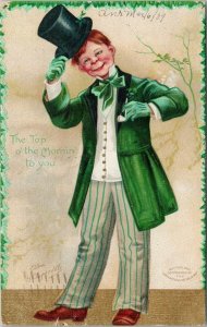'Top Of The Mornin' To You' Man Green Clothes Ellen Clapsaddle 1909 Postcard E80