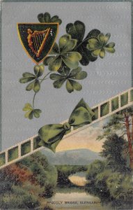 ST PATRICKS DAY~GILT HARP-PROUDLY BRIDGE-GLENGARIFF IRELAND~1910s POSTCARD