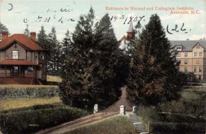 ASHEVILLE NORTH CAROLINA NORMAL & COLLEGIATE INSTITUTE ENTRANCE POSTCARD c1909