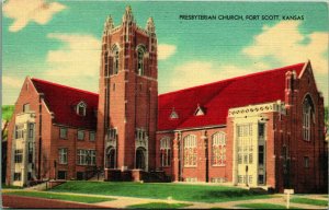 Fort Scott KS Kansas Ford Presbyterian Church  Linen Postcard UNP T13