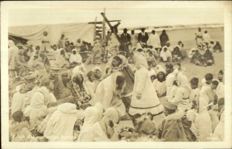 Alaska - Eskimo Walrus Hunters Real Photo Postcard