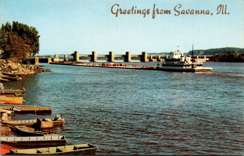 Greetings From Savanna Illinois Showing U S Government Dam On The Mississippi...