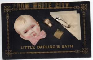 Greetings From White City Baby Novelty Add On Antique Postcard J76738