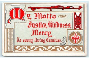 ARTS & CRAFTS Greeting c1910s Postcard ~ MOTTO:  JUSTICE, KINDNESS, & MERCY