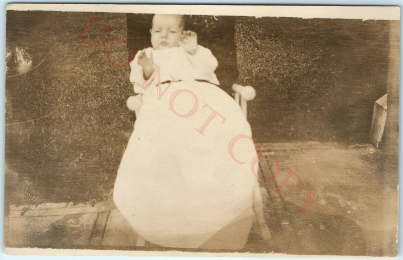 c1910 Innocent Baby Hands Up RPPC Real Photo Postcard Huge Dance Dress Odd A4