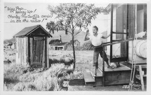 Postcard RPPC 1940s Outhouse Boy Frasher humor Inyo 23-5543