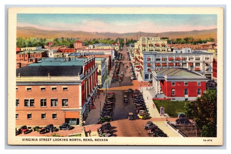Virginia Street View Looking North Reno Nevada NV UNP Linen Postcard V4