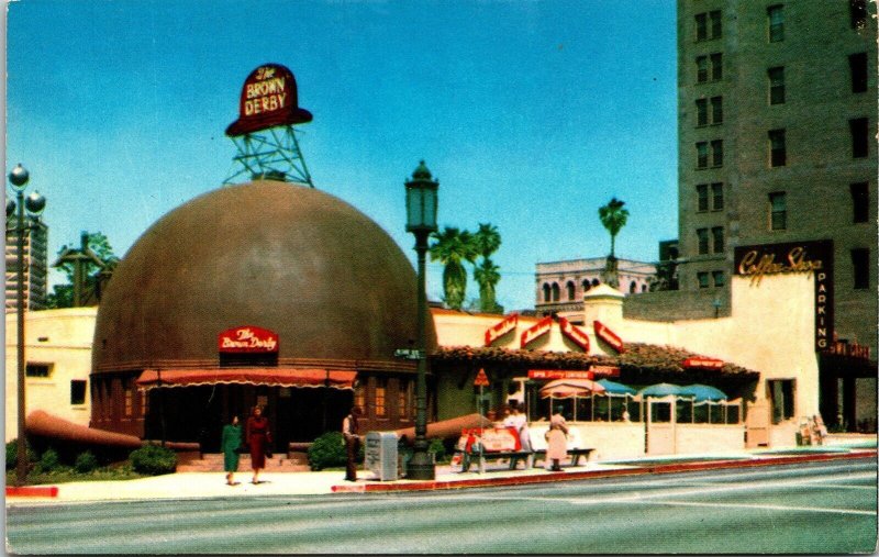 Brown Derby Restaurant Streetview Los Angeles California Chrome Postcard 