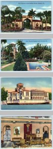 4 Postcards SARASOTA, FL ~ Views JOHN RINGLING MANSION Entrance, Pool etc 1940s