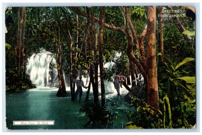 c1910 Blue Pool St. Anns Greetings from Jamaica Posted Antique Postcard