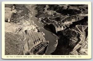 Redding CA~Shasta Dam Under Construction  Aerial~Sacramento River~1940s B&W PC