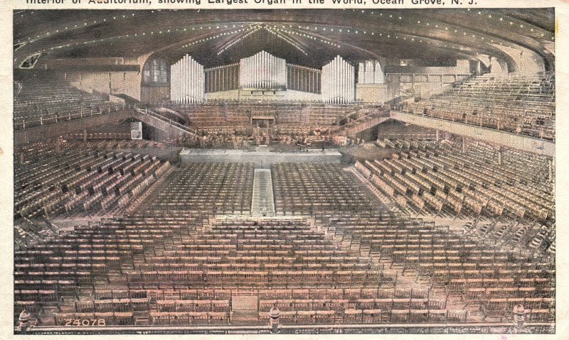 Vintage Postcard Interior Of Auditorium Largest Organ In The World Ocean Grove