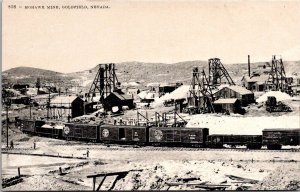 View of Mohawk Mine, Train Cars Goldfield NV Vintage Postcard T62