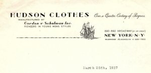 1937 HUDSON CLOTHES GORDON AND SCHULMAN N.Y. YOUNG MENS  BURGLAR LETTERHEAD Z511