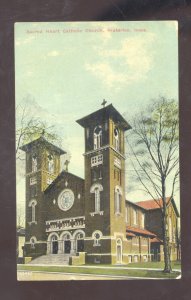 WATERLOO IOWA SACRED HEART CATHOLIC CHURCH BUILDING VINTAGE POSTCARD