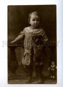 193467 RUSSIA Little Girl TEDDY BEAR Vintage REAL PHOTO 1926