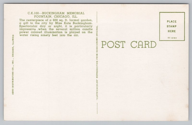 Postcard Chicago Illinois IL Buckingham Fountain 1950s Chrome View