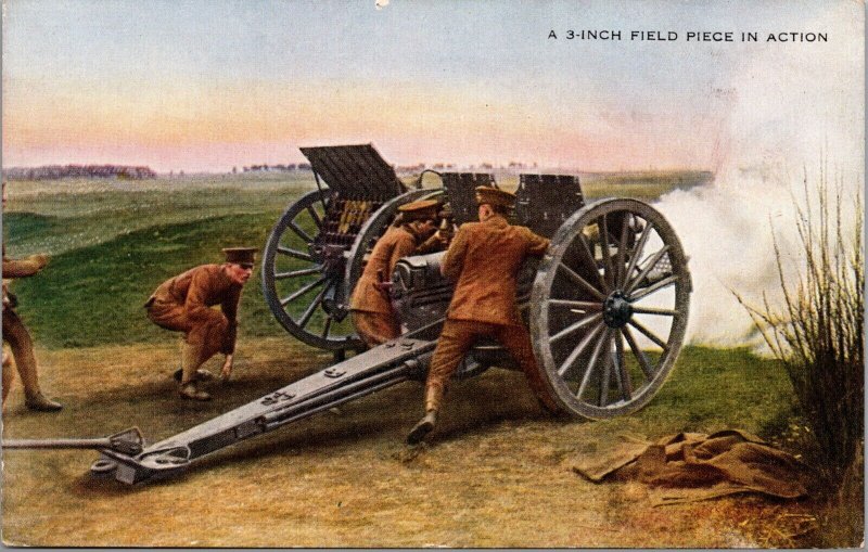 Postcard 3-Inch Field Piece Gun in Action