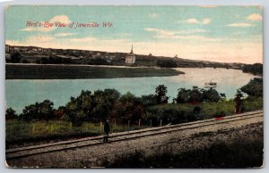 Janesville Wisconsin~Birds Eye View Of The City & Railroad~PM 1911~Vintage PC