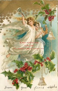 Christmas, Unknown Pub, Two Angels Playing Music, Holly