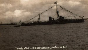 RPPC Photo British Royal Navy Torpedo Attack on HMS Dreadnought Southend on Sea