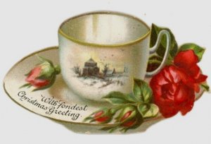 1880s-90s Die-Cut Cup & Saucer Christmas Card F193