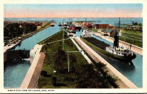 Michigan Soo Birds Eye View Of Locks Curteich